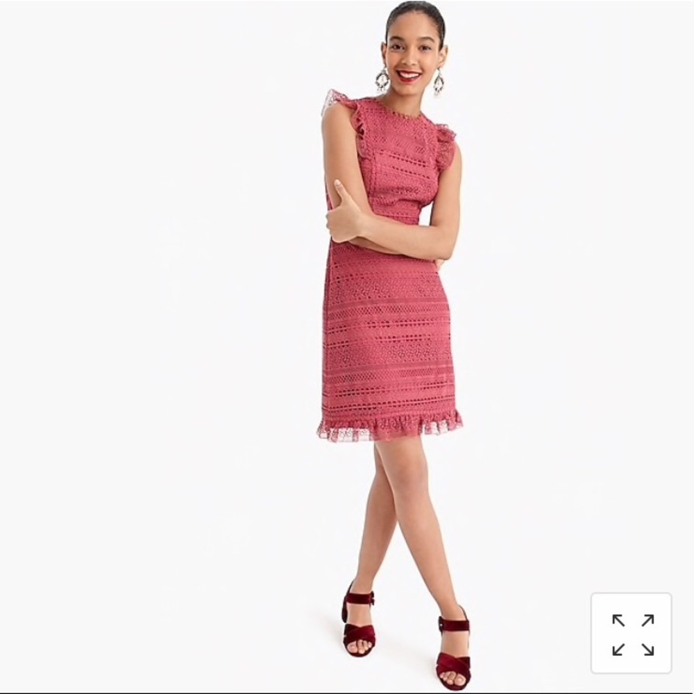 J Crew Cap-Sleeve Lace Ruffle Dress